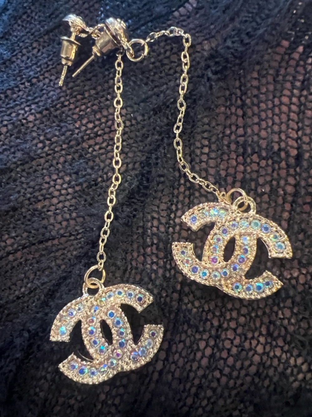 CHANEL Gold Double-C Drop Earrings with Multicolor Crystals - Picture 2 of 15